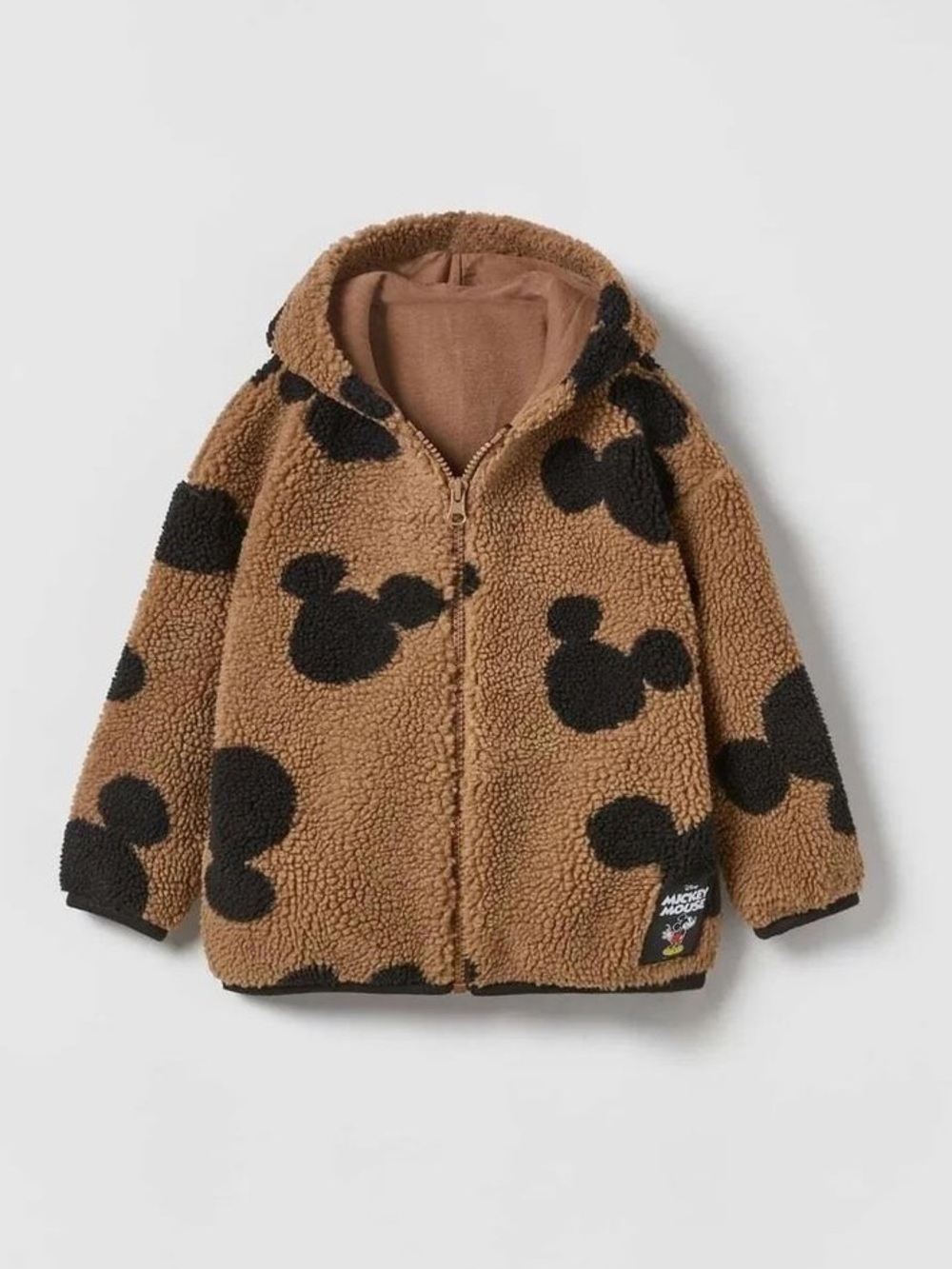 Zara Disney Baby Brown Black Mickey Sherpa Zip Hoodie size 9-12 months
